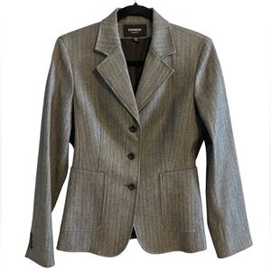 Express Stretch Blazer Suit Jacket Women's 7/8 Grey Pinstripe Office Careerwear